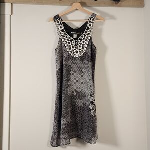 Desigual Black and White Patterned Midi Dress
